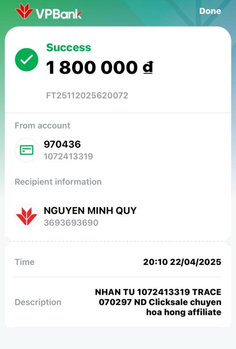 Tiền Aff Clicksale đã về