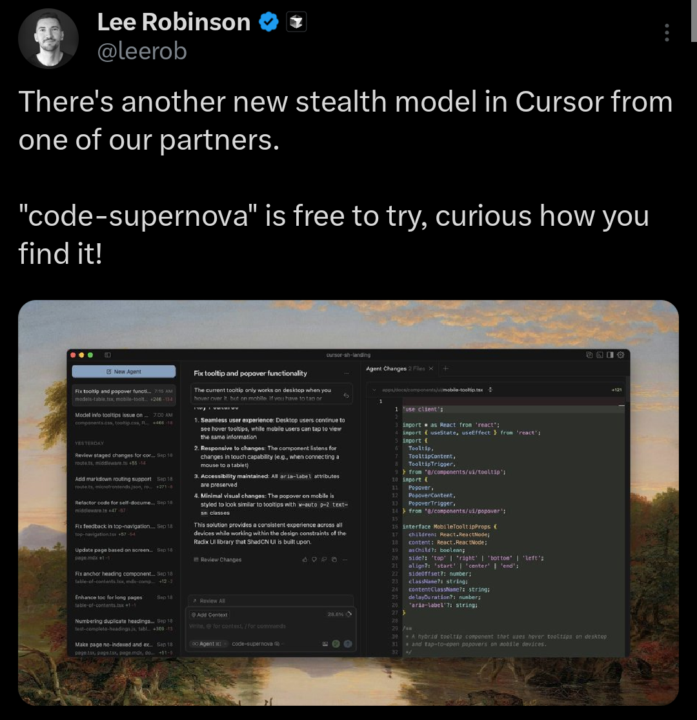 code-supernova stealth model in Cursor