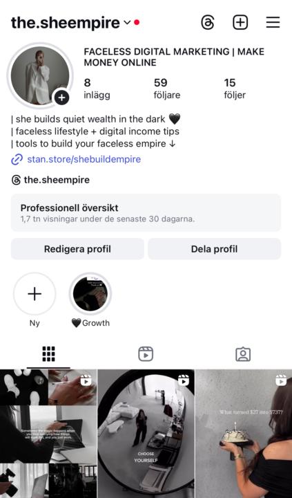 Nytt faceless Instagram konto