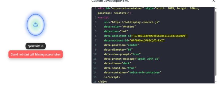 V.2 Orb setup error (Could not start Call. Missing Token) 