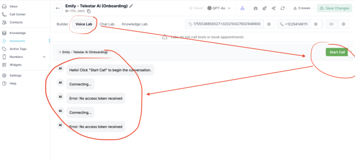 Voice Lab = (Error: No access token received)