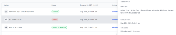 Error 403 during outbound attempt