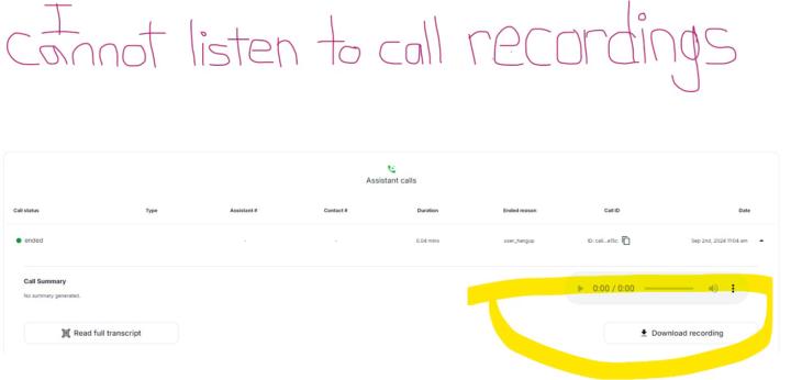 Can you listen to your A.I. agent's call recordings and download them?