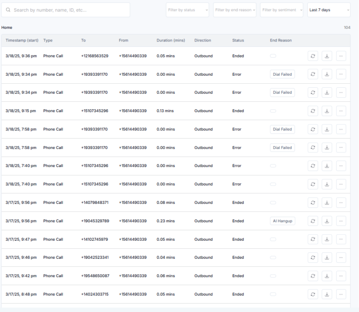 Errors on ai voice bot