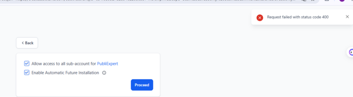 400 error on onboarding