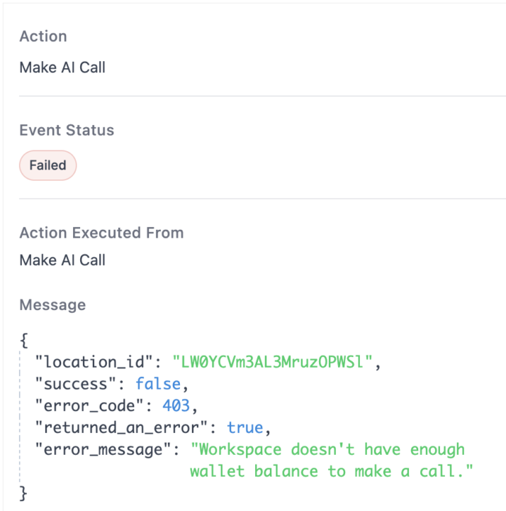 error 403 - Workspace doesn't have enough wallet balance 