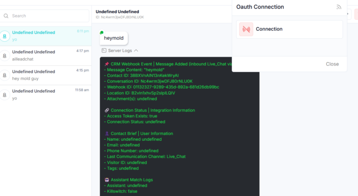 Outh Connection/No chat response