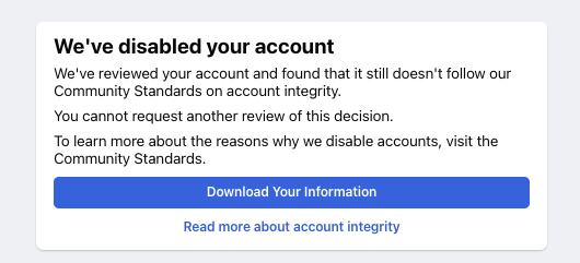 Banned from Facebook