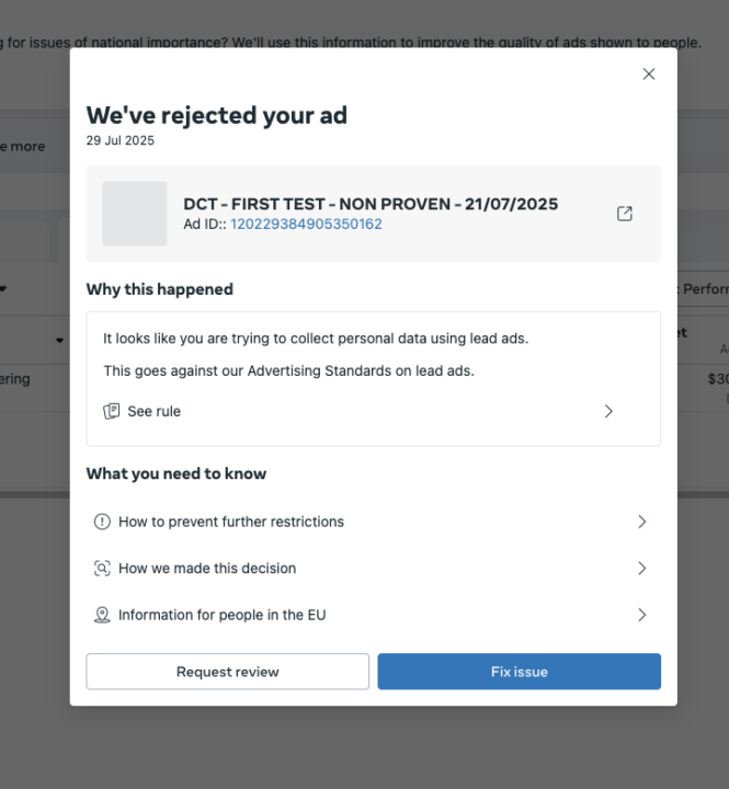 Ad Got Rejected