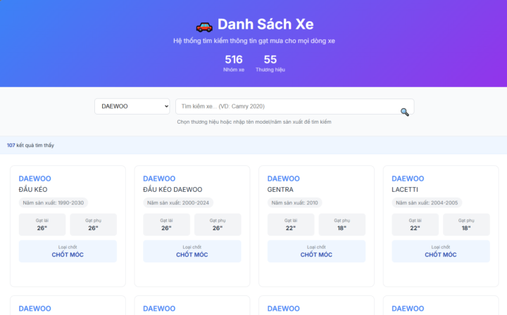 RA MẮT CÔNG CỤ TRA CỨU KÍCH THƯỚC GẠT MƯA - Từ Team MKT AI