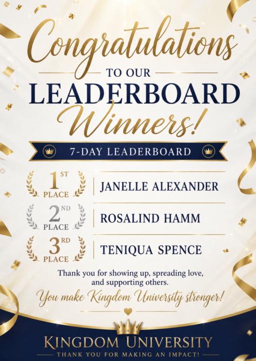 Kingdom University leaderboard winners! 🧡👑