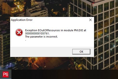 EOutOfResources in module PM.EXE at 0000000001D0761