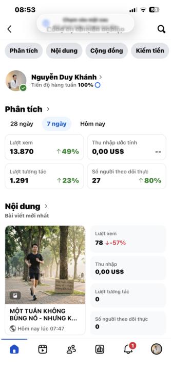 Khoe thành quả 1 tuần đăng bài có cấu trúc