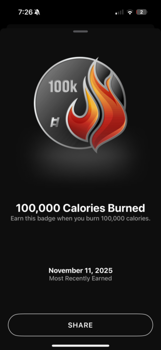54 straight weeks - just topped 100K calories burned🔥🔥