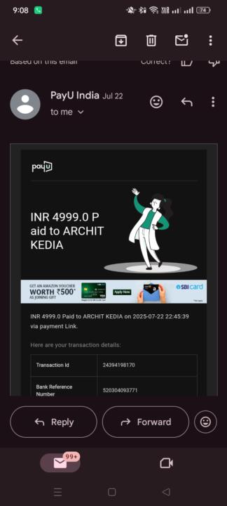 Forward this msg to @Archit kedia Bot ka mail abh thak receive nai hua 