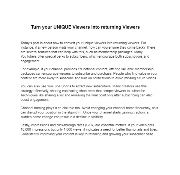 Turn Your UNIQUE Viewers Into RETURNING Viewers