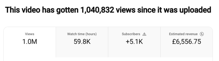 My second video got 1 million views...here’s what I learnt (and what YT paid me)