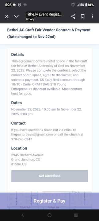 Craft fair today Bethel Church orchard Ave.