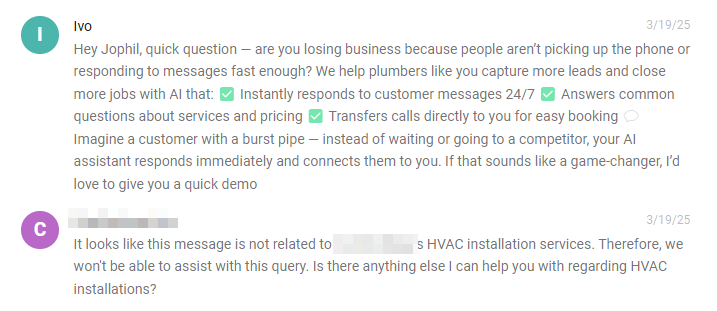 When someone tries to sell you an AI agent, and yours responds...