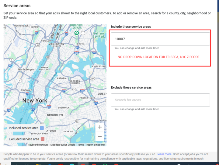 LSA Service Area Not Accepting NY Zip Codes