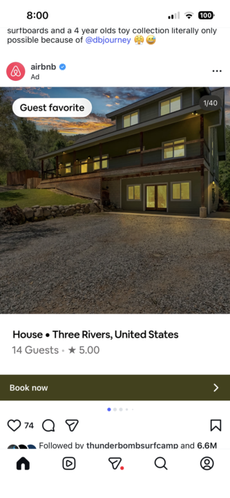 Airbnb ad for our Three Rivers home