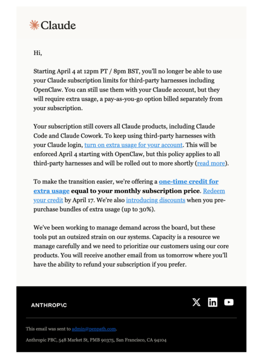 Anthropic shutting down Oauth with Claude 