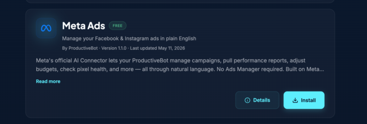 NEW SKILL: Manage your Meta Ads with your ProductiveBot