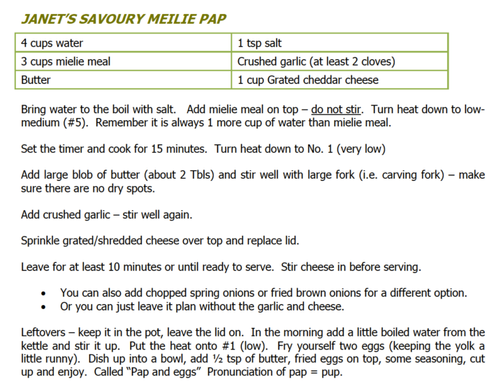 Members Shout out-Janets Savoury Mielie pap