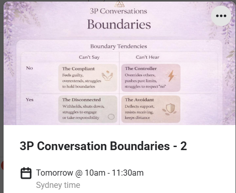 April 16th 10am AEST - 3P Conversation: Boundaries