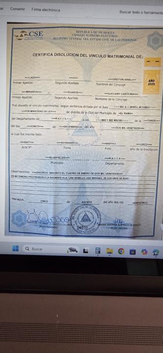 Error en fecha de inscripción de divorcio.