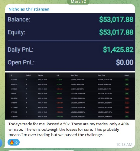 Nicholas passes a 50K Eval