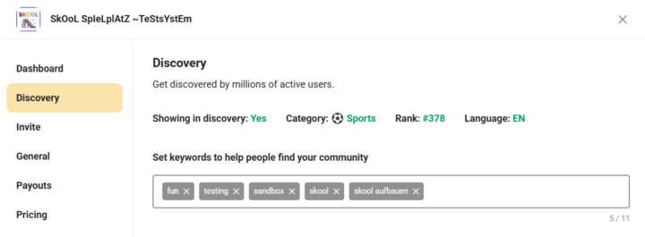Neustes skOOl feature: Keywords für die discovery