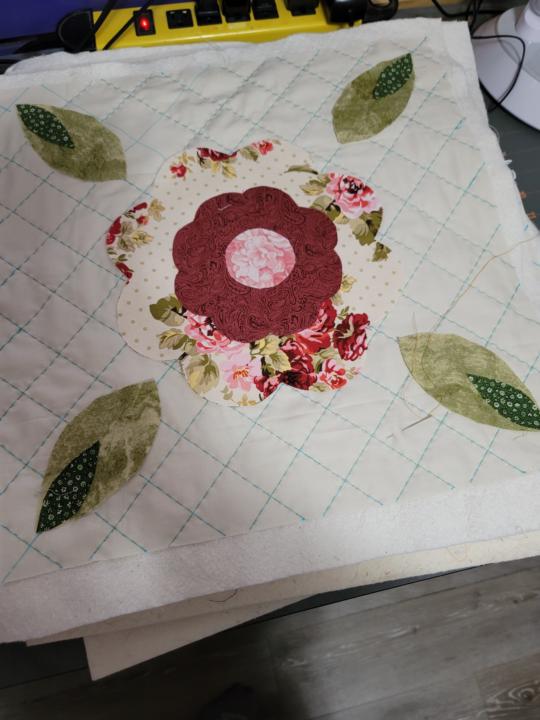 A little hand pieced and quilted quilt as you go The Old Rose. 