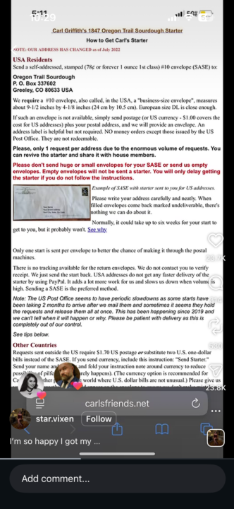 Practically free sourdough starter from the 1800s