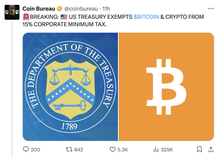 No corporate tax on "unrealized" crypto gains.