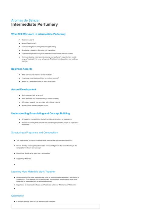 Intermediate Perfumery Syllabus
