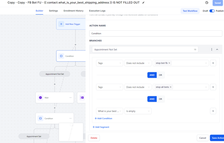 GHL - automation to STOP the bot from following up not working properly