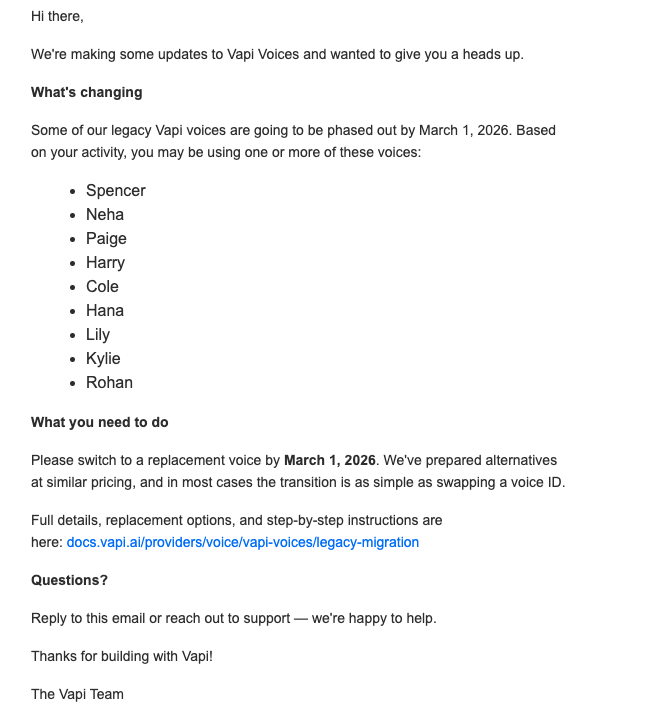 Vapi Paige Voice Going Away