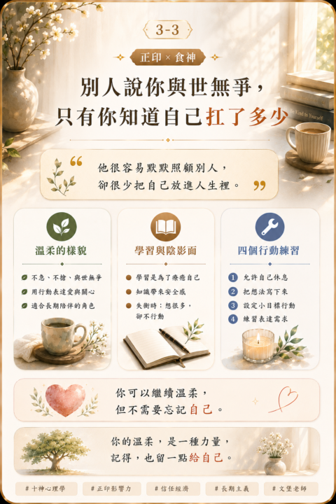 正印 × 食神：別人說你與世無爭，只有你知道自己扛了多少