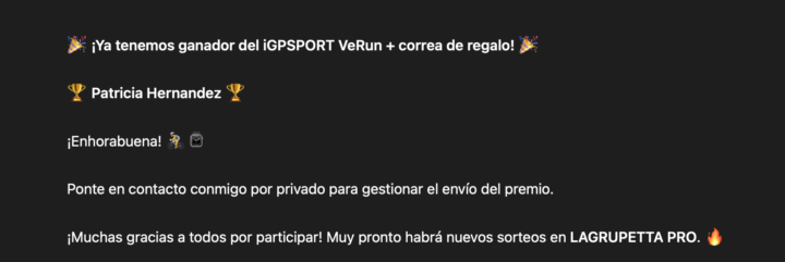 🎉 ¡YA TENEMOS GANADORA DEL SORTEO DEL iGPSPORT VeRun! 🎉