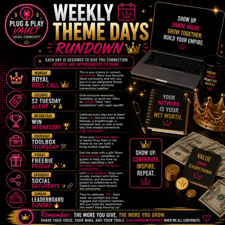 ✨ WEEKLY THEME DAYS RUNDOWN POST  ✨