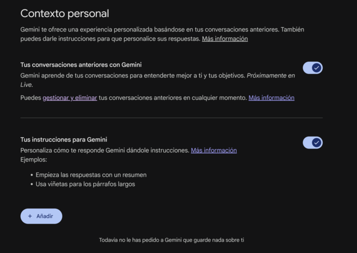 Experiencia personalizada Gemini