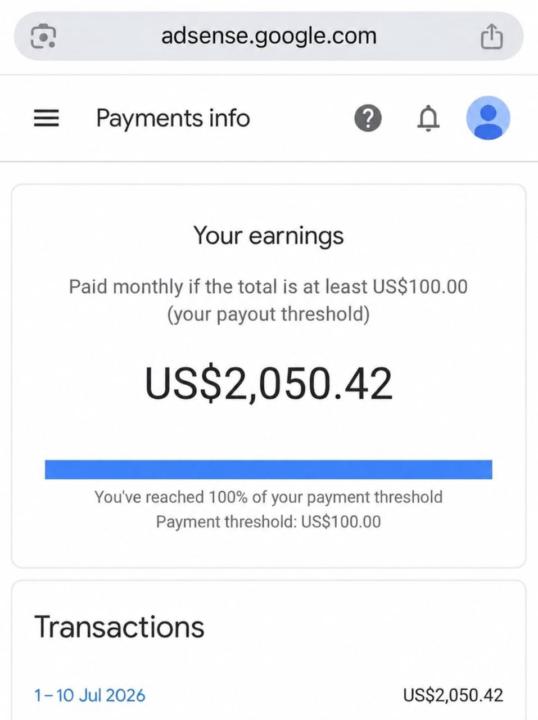 US$2,050.42 earned through YouTube automation!