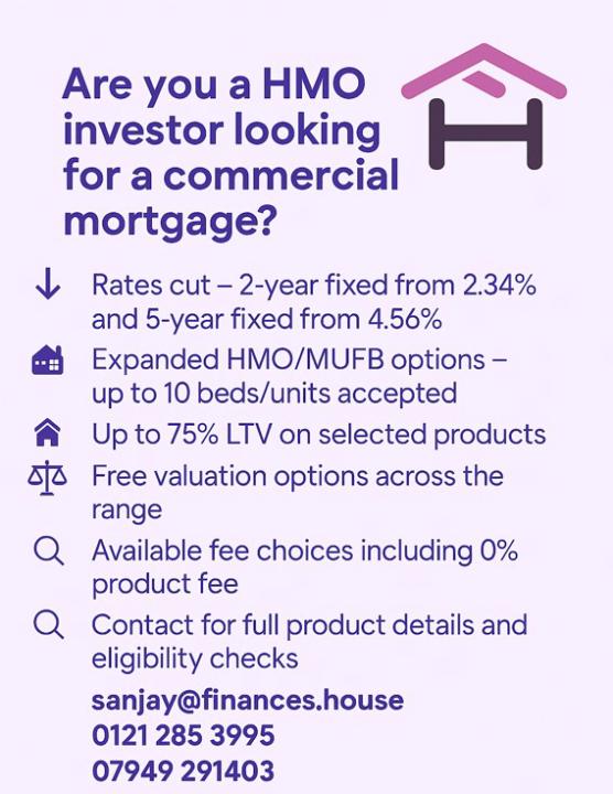 HMO & MUFB commercial mortgage lender with fixed rates starting from 2.34%