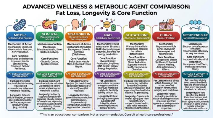 Differences Between GLPs, Fat Burning Peptides, Anti-aging Peptides, Methylene Blue, & More...