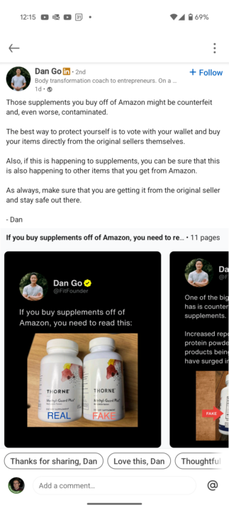 Beware of counterfeit product on amazon
