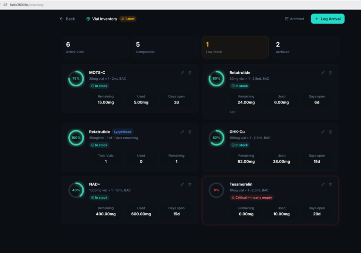 Helix360 Smart Vial Inventory Hero Card
