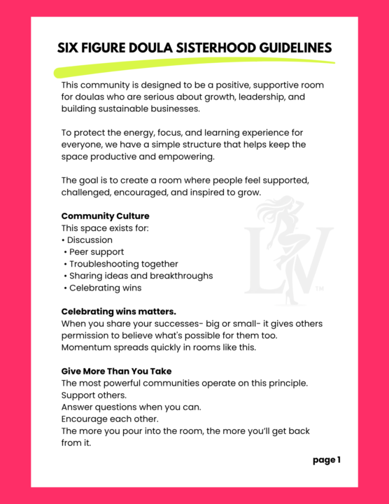 Six Figure Doula Sisterhood Guidelines 