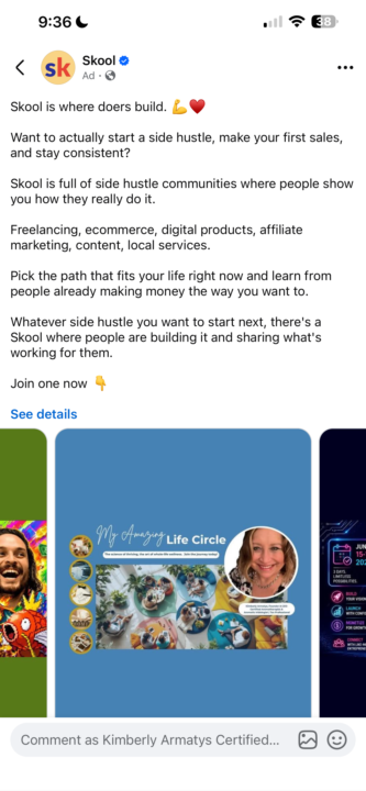 Skool Ads - we showed up for My Amazing Life Circle
