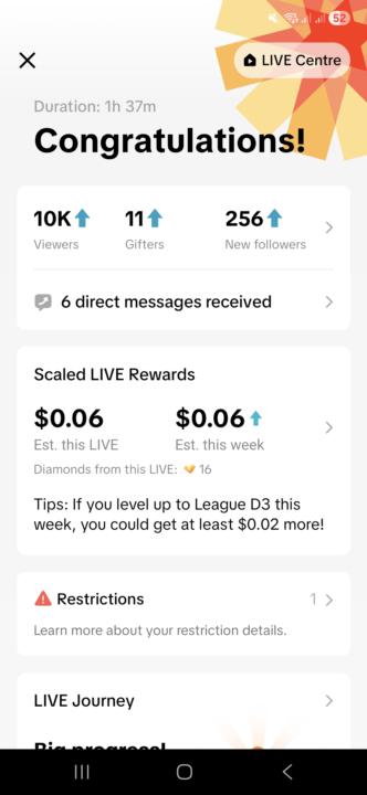 10K viewers live, 256 followers, 89 new leads and a $100